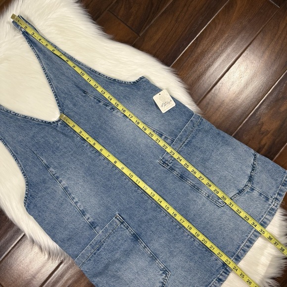 We The Free People Women's Size Medium Denim High Roller Skirtall Overall Dress - Picture 5 of 11
